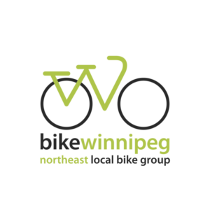 Bike Winnipeg Logo (picture of a bicycle with the frame shaped as a W, bikewinnipeg underneath) with northeast local bike group underneath