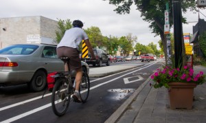 Parking protected bike lane on Sherbrook