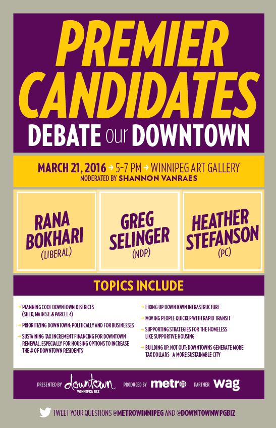 Downtown Winnipeg Premier Candidates Debate - Poster