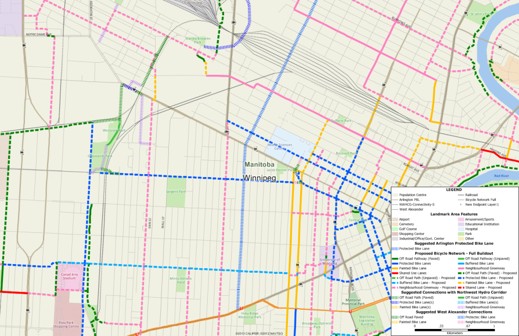 Existing and suggested cycling infrastructure in and around the study area.